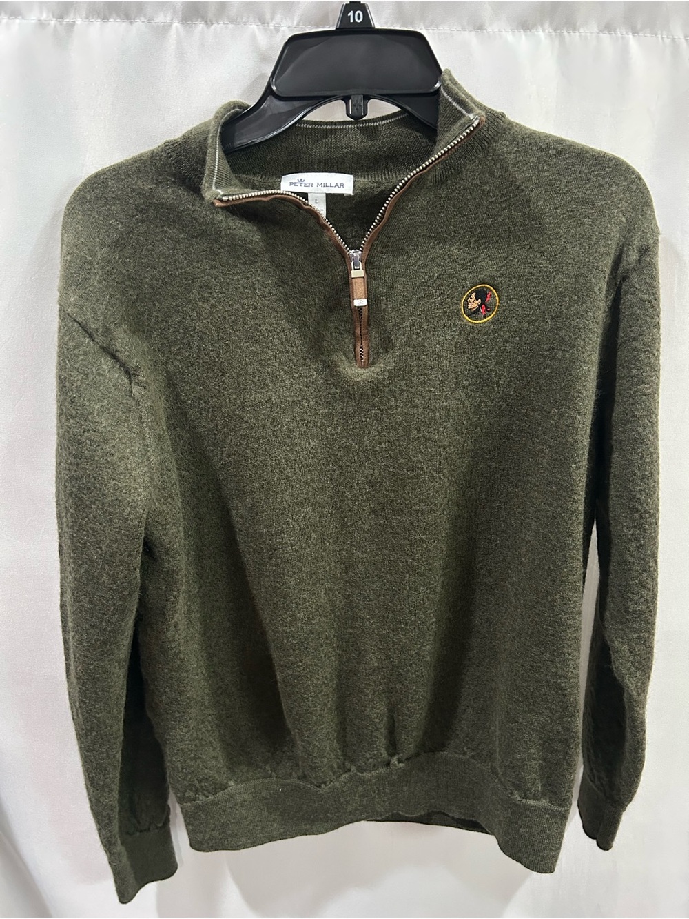 Peter Millar Seminole Golf ClubOlive Green Quarter-Zip Sweater with Leather Trim